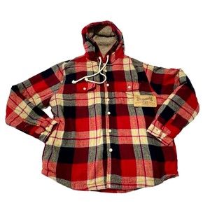 VTG Roebuck & Co Young Men's Lined Flannel  Hooded Shirt Jacket Cotton Plaided L